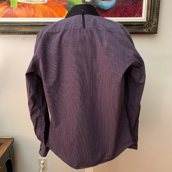 BLU by Polifroni Men’s L Shirt Checkered Burgundy and Black Button Down - Picture 11 of 11